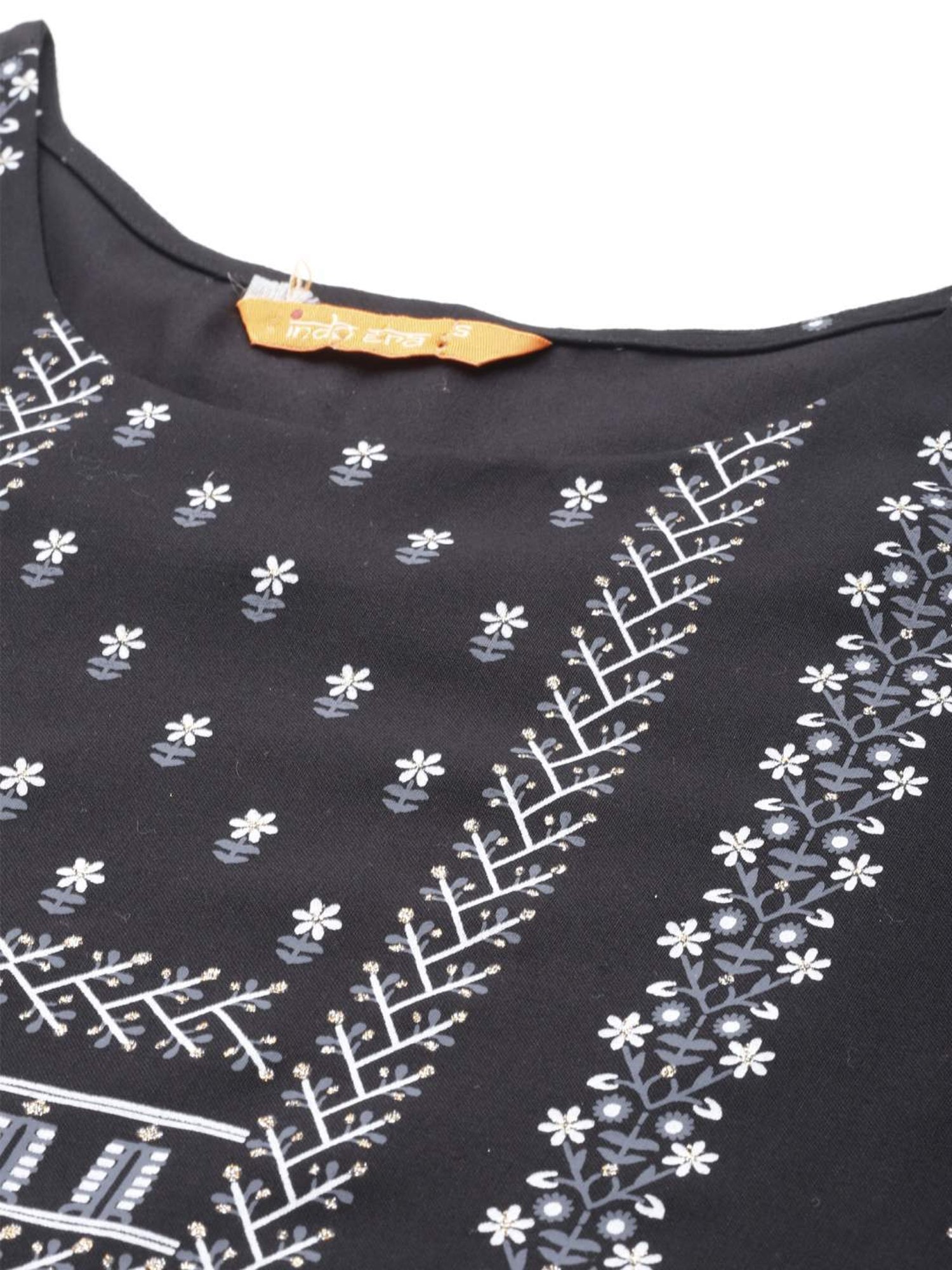 Indo Era Black Printed Straight Kurta