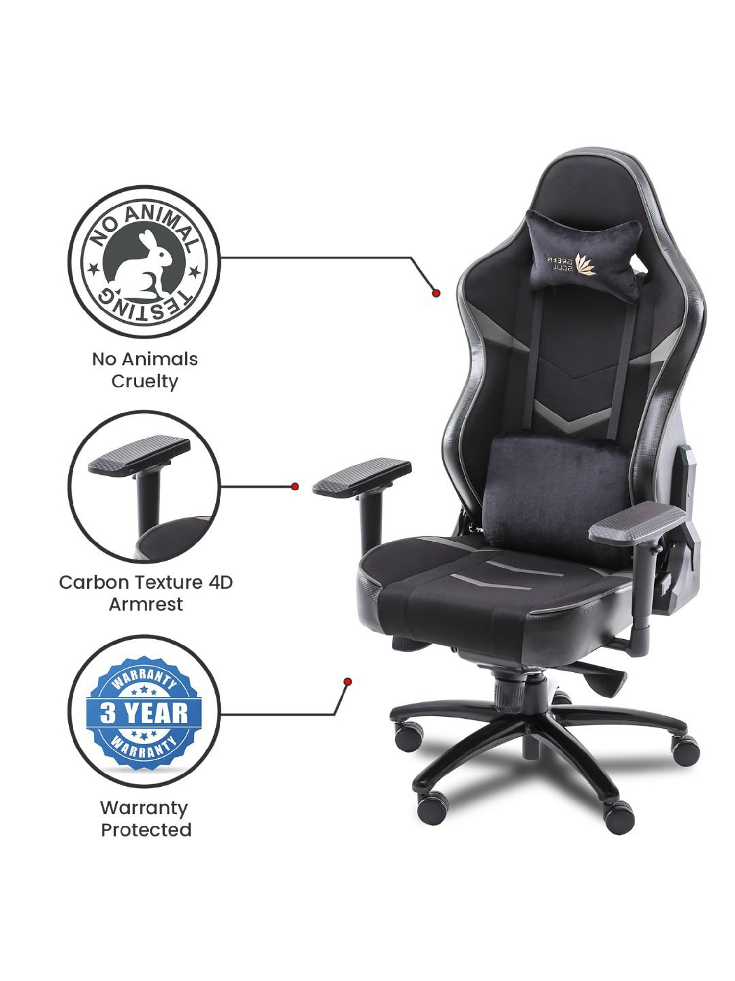 Green Soul Monster T Black & Grey PU Leather Premium Gaming Chair