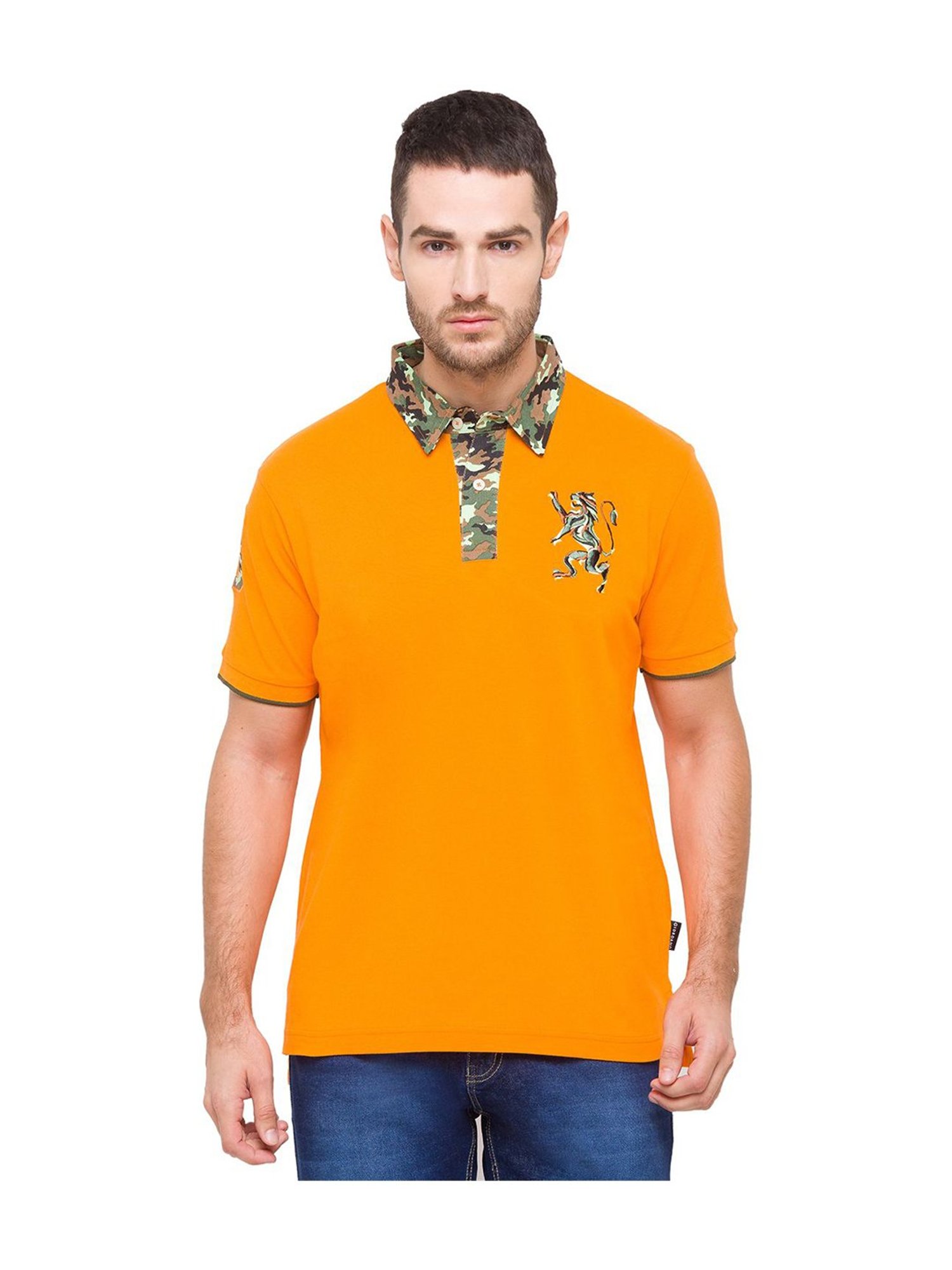 Giordano Orange Slim Fit Printed Polo T-Shirt