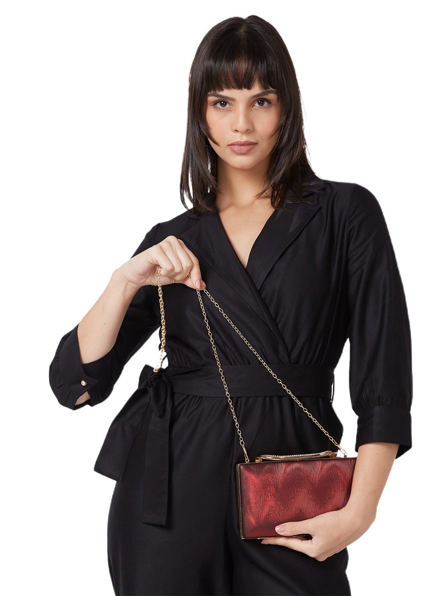 Globus Red Embellished Small Party Box Clutch