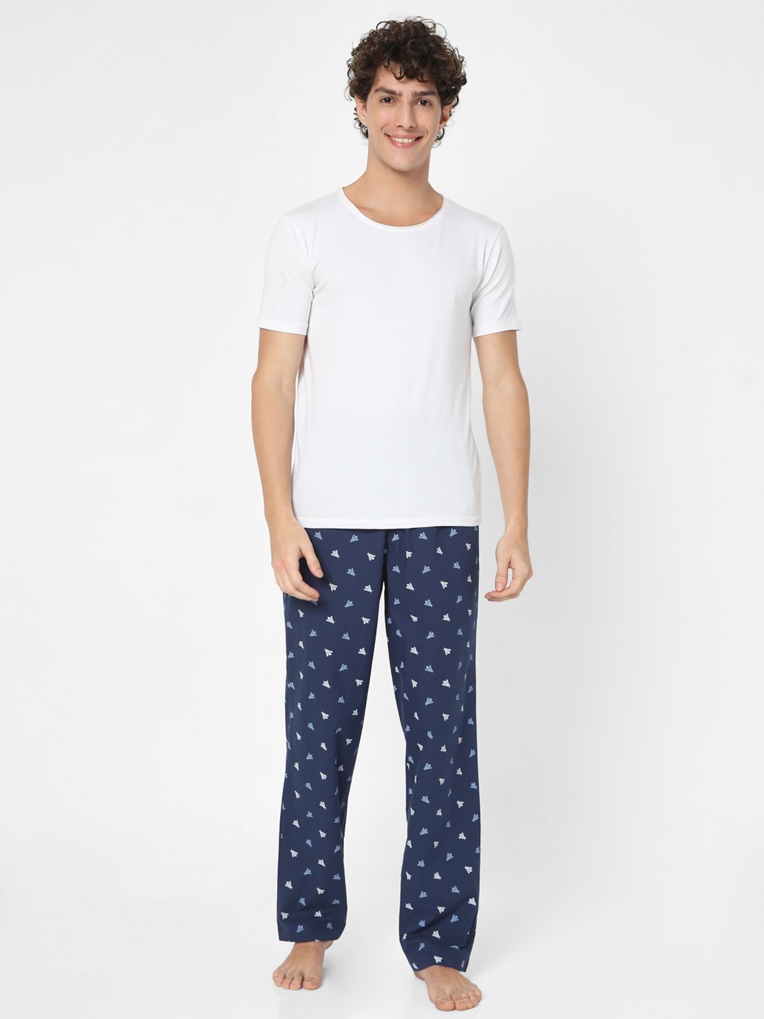 UnderJeans by Spykar Navy Printed Pyjamas