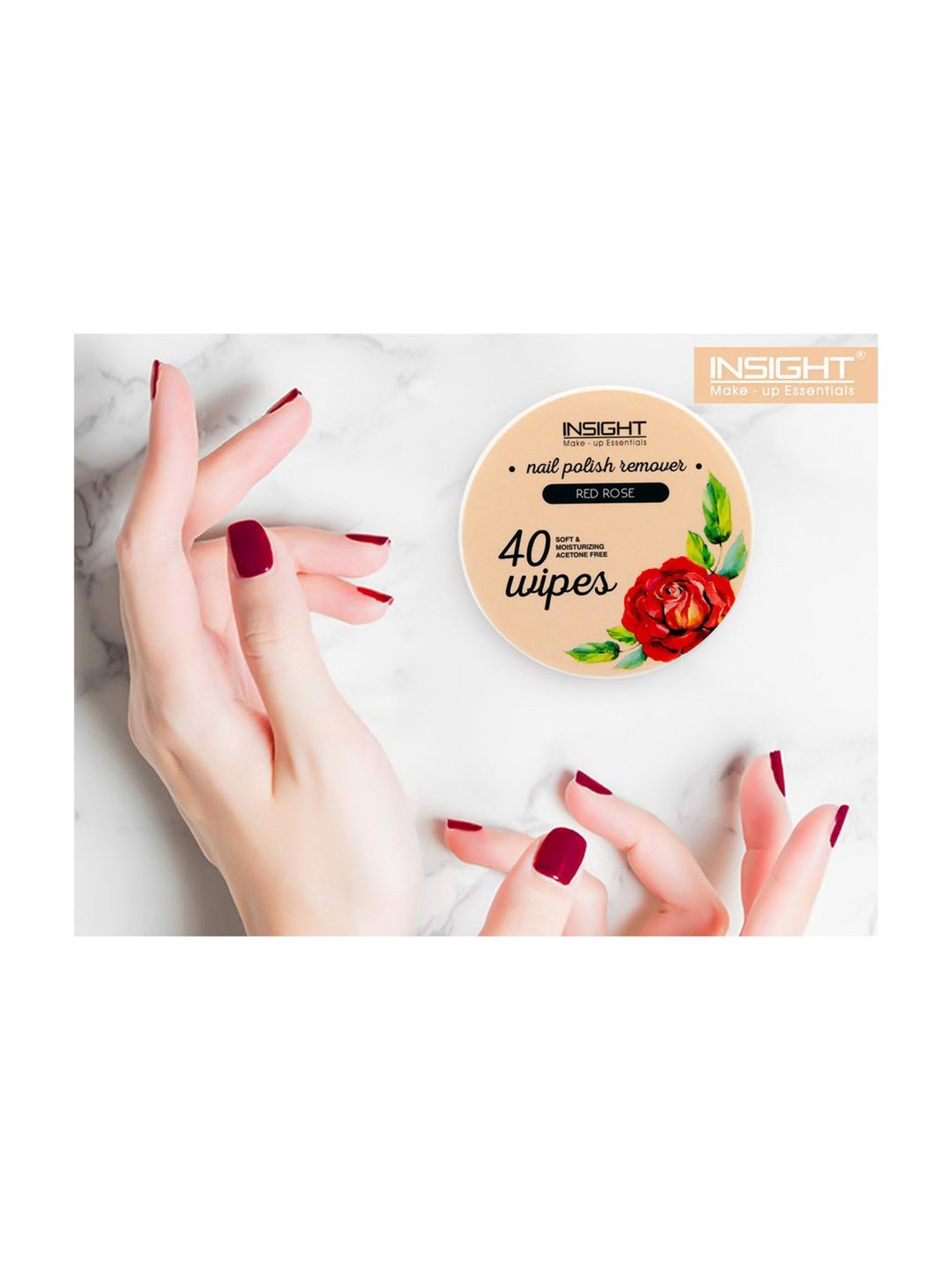 Insight Cosmetics Nail Polish Remover Wipes Red Rose - 40 Wipes