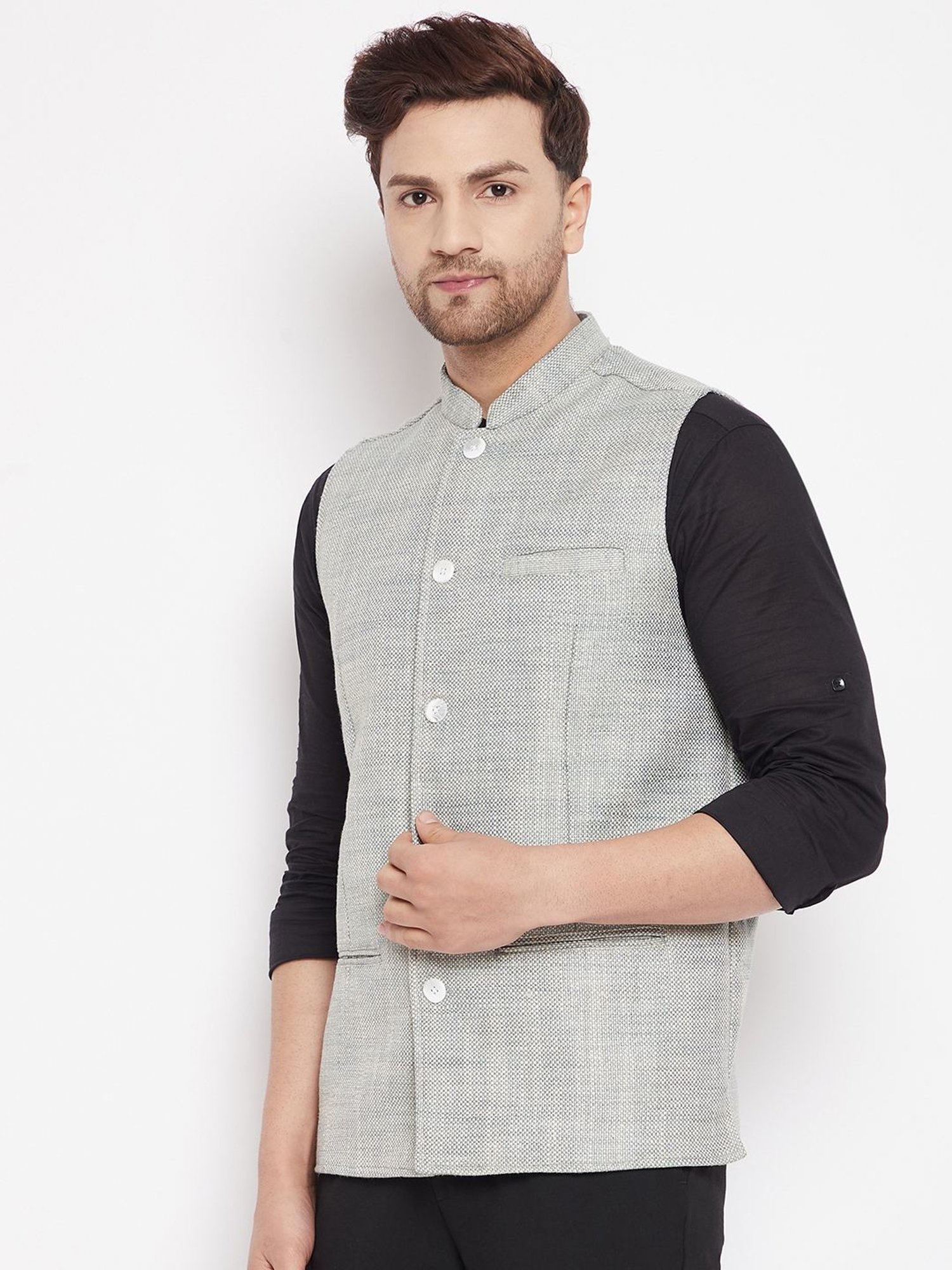 Even Green Regular Fit Self Pattern Nehru Jacket