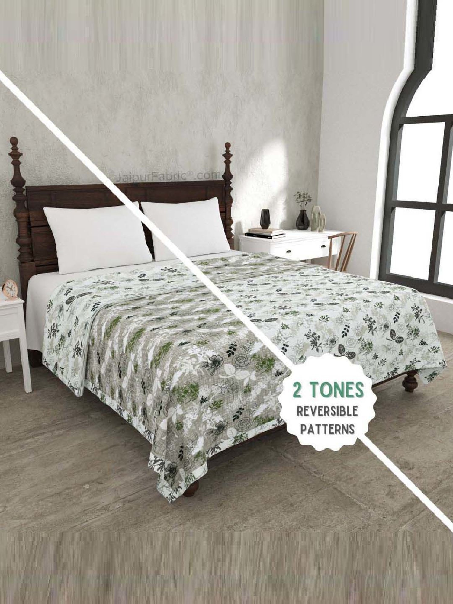 JaipurFabric Basil Green Mulmul Cotton 150 GSM Reversible Ac Dohar