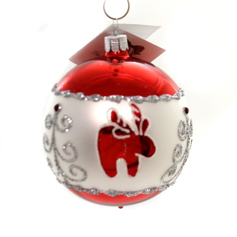 Golden Bell Collection 3.5" Silver Tree & Reindeer Ball Ornament  -  Tree Ornaments