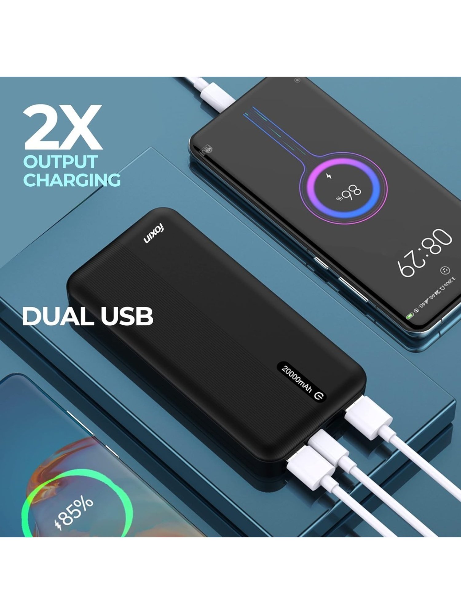 Foxin FPB-247 Poly 12W, 20000mAh Power Bank with Fast Power Delivery Charging (Black)