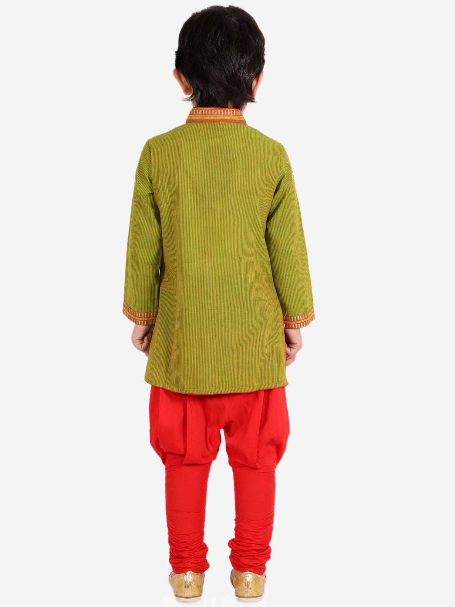 TWISHA Kids Green & Red Cotton Striped Full Sleeves Kurta Set