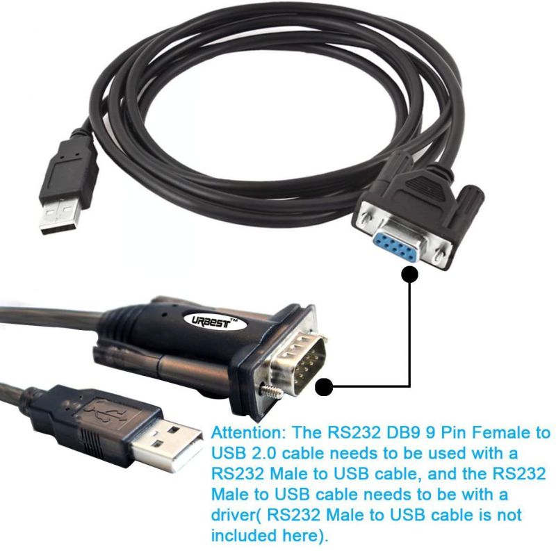 URBEST 2 Meters RS232 DB9 9 Pin Female to USB 2.0 PLC Serial Straight-Through Cable for Vigor VB VH