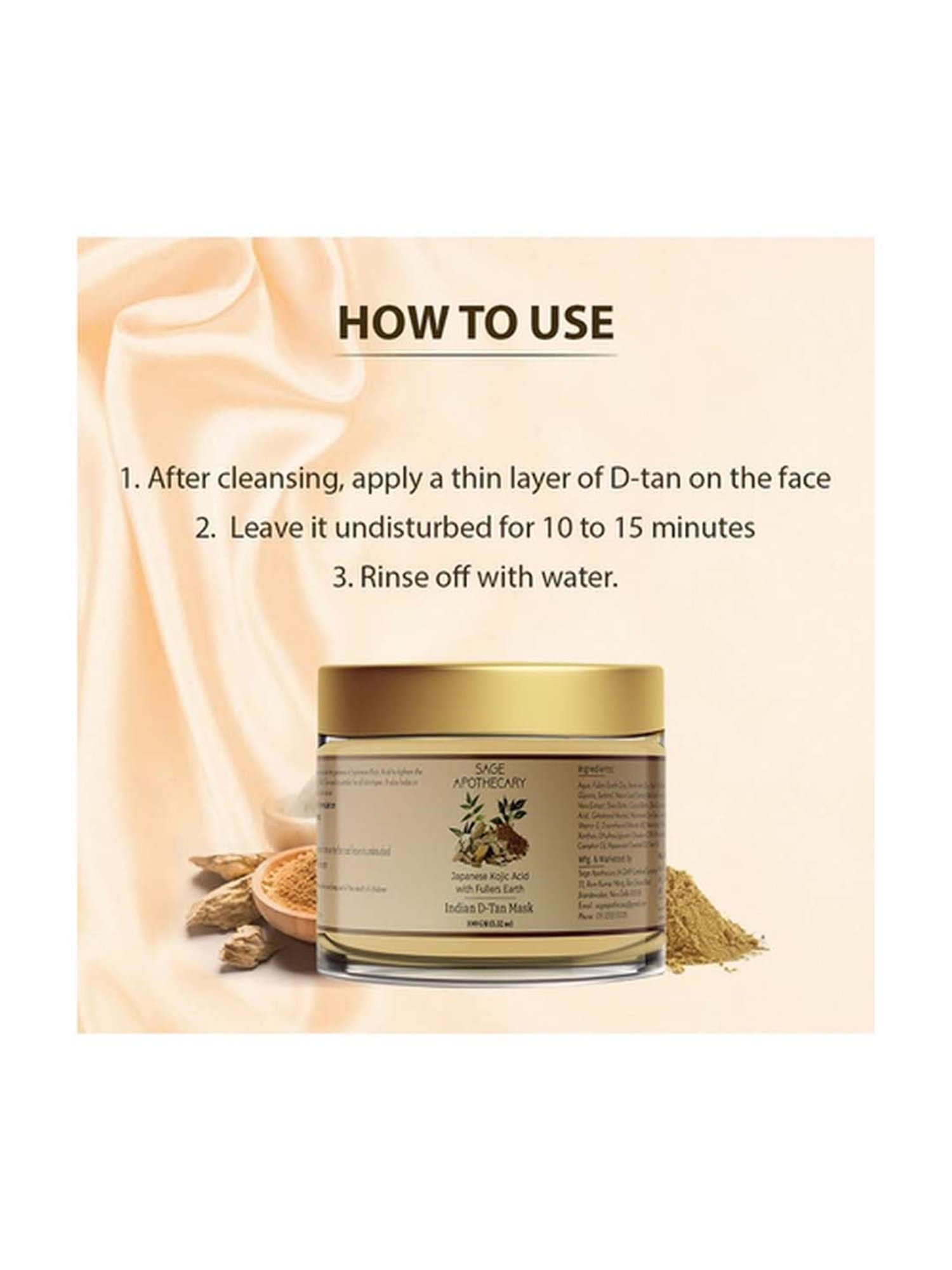 Sage Apothecary Indian D Tan Mask Japanese Kojic Acid - 100 gm