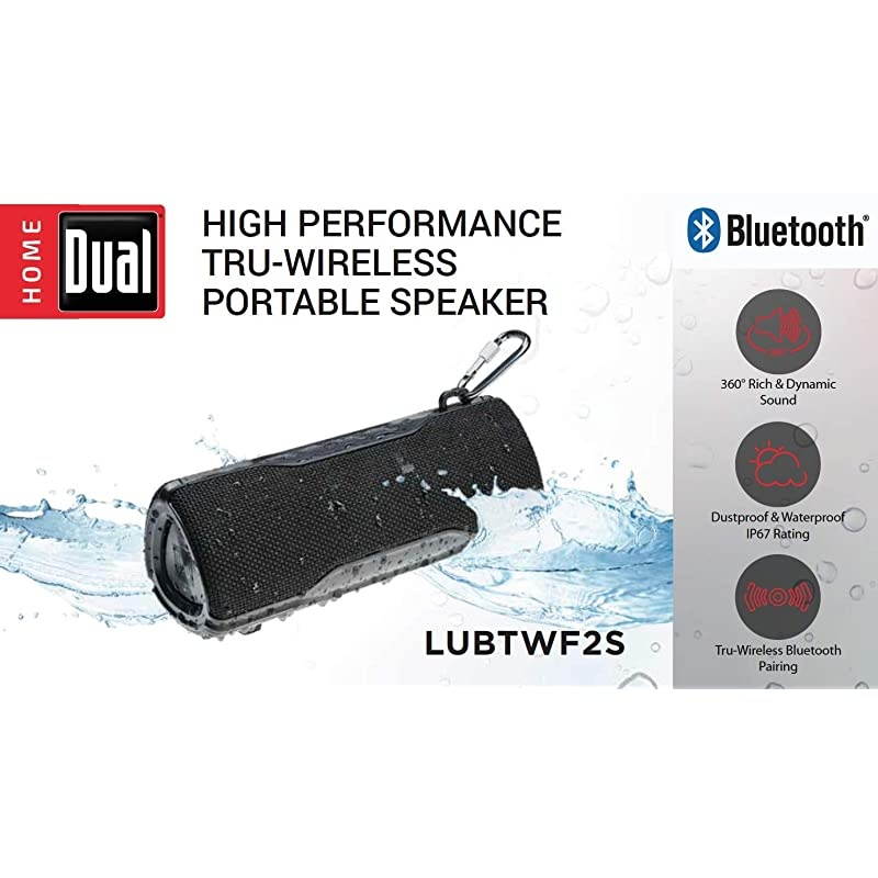 LUBTWF2S Wireless Portable Bluetooth Speaker | TruWireless Bluetooth Stereo | Waterproof amp Dustproof IP67 | 360 Rich amp Dynamic Sound | 100ft Wireless Range | 15 Hour Playtime