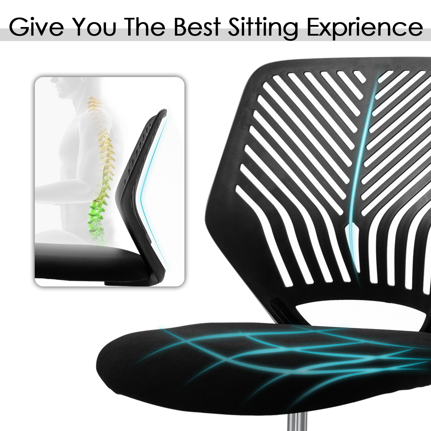 Vitesse Office Chair Armless Desk Chair Mesh Computer Chair Task Chair with Back Support Swivel Rolling Executive Chair for Back Pain,Black