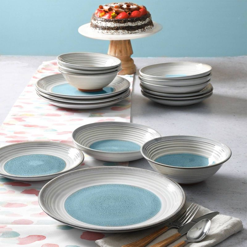 Gibson Elite 16pc Terracotta Sunbreeze Double Bowl Dinnerware Set Blue
