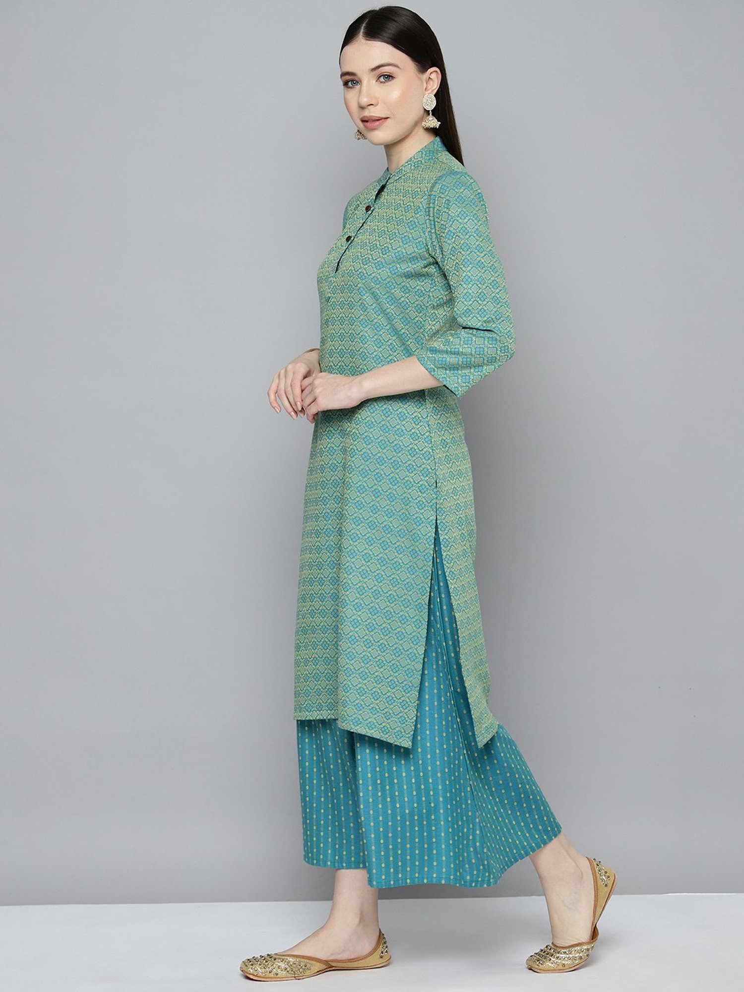 Jompers Blue Embroidered Kurta With Palazzo & Dupatta