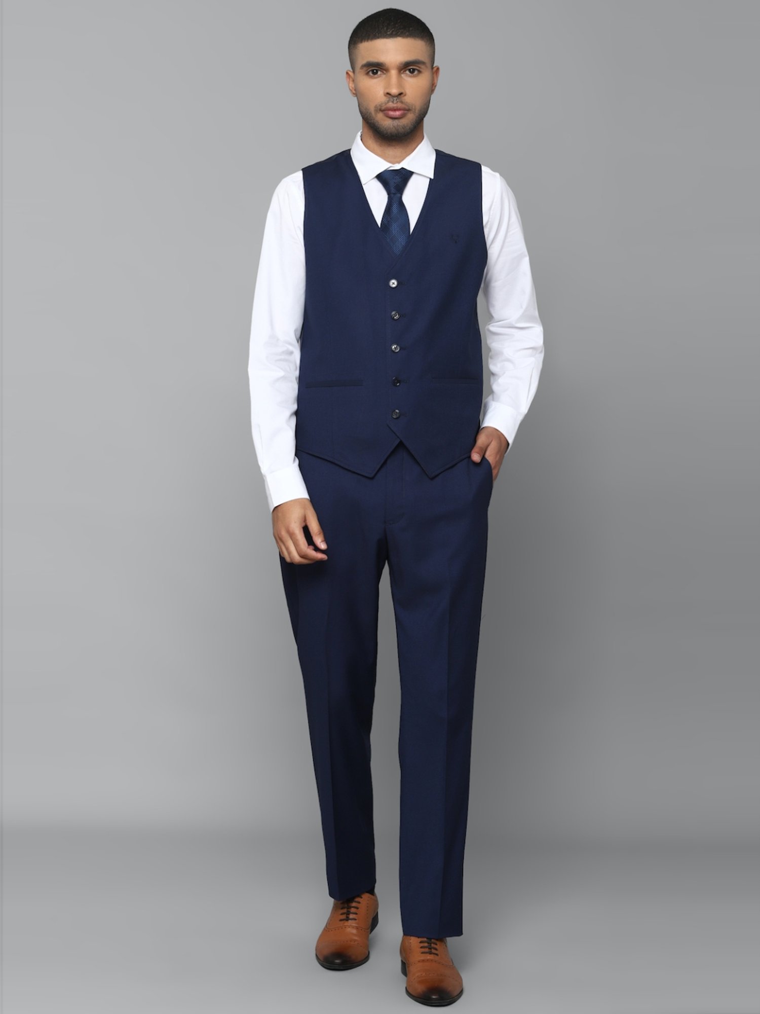 Allen Solly Navy Slim Fit Printed Three Piece Suit
