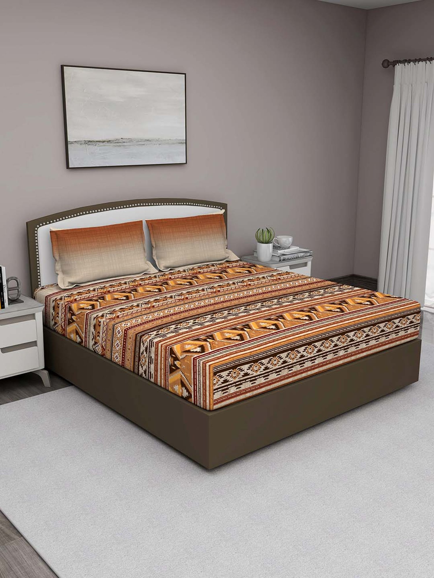 GM Brown 100% Cotton 210 TC King Bedsheet Set