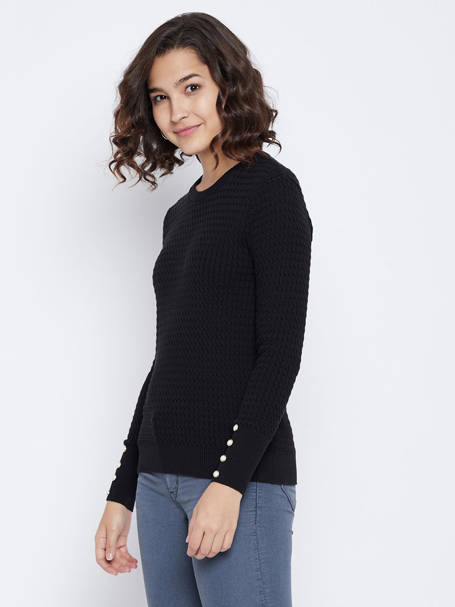 Octave Black Regular Fit Sweater