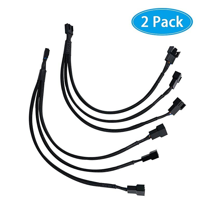 PWM Fan Splitter 4 Pin Fan Extension Power Adapter Cable Sleeved Braided Y Splitter Computer PC Cable 1 to 3 Converter 105 inch 2 Pack