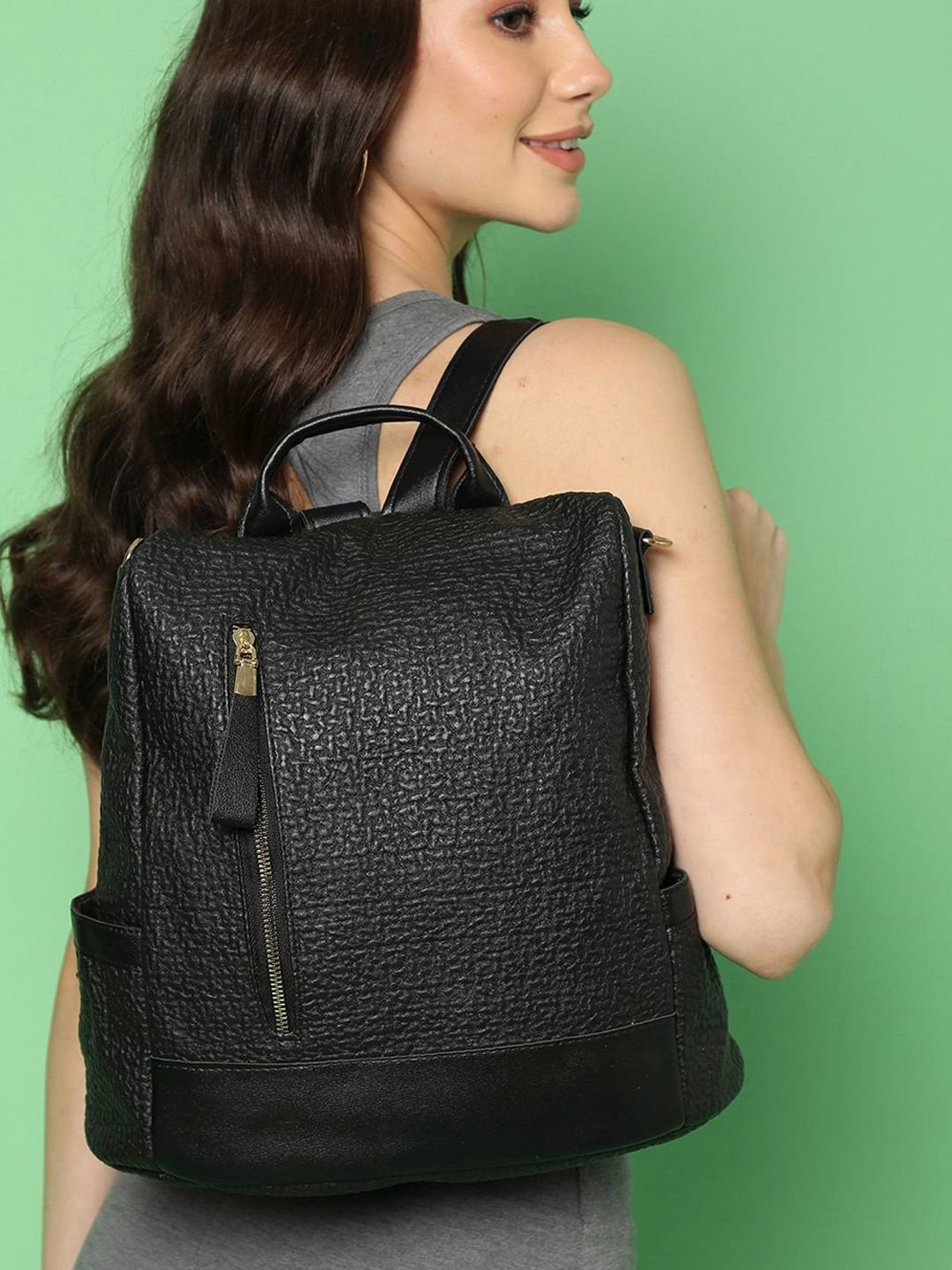 HauteSauce Black Textured Large Convertible Backpack