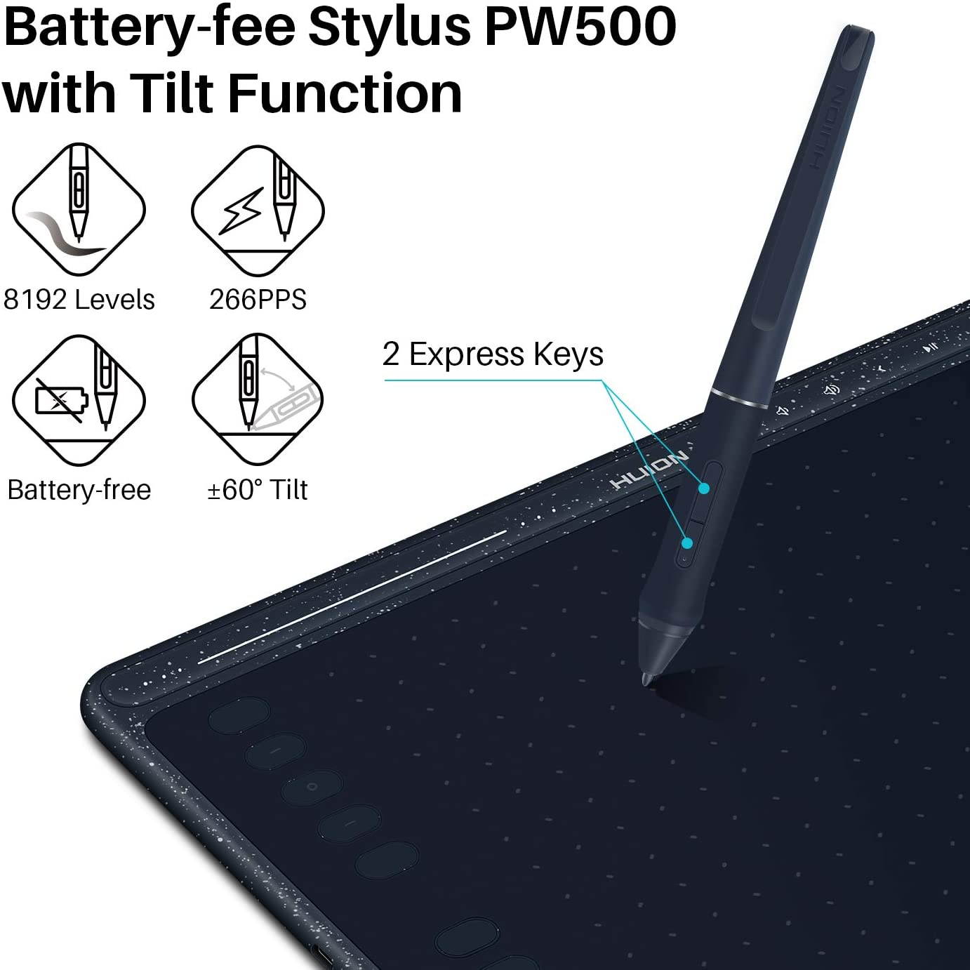 2020 Huion HS611 Graphics Drawing Tablet Android Supported Pen Tablet Tilt Function Battery-Free Stylus 8192 Pen Pressure with 8 Multimedia Keys 10 Express Keys and Touch Strip(Starry Blue)