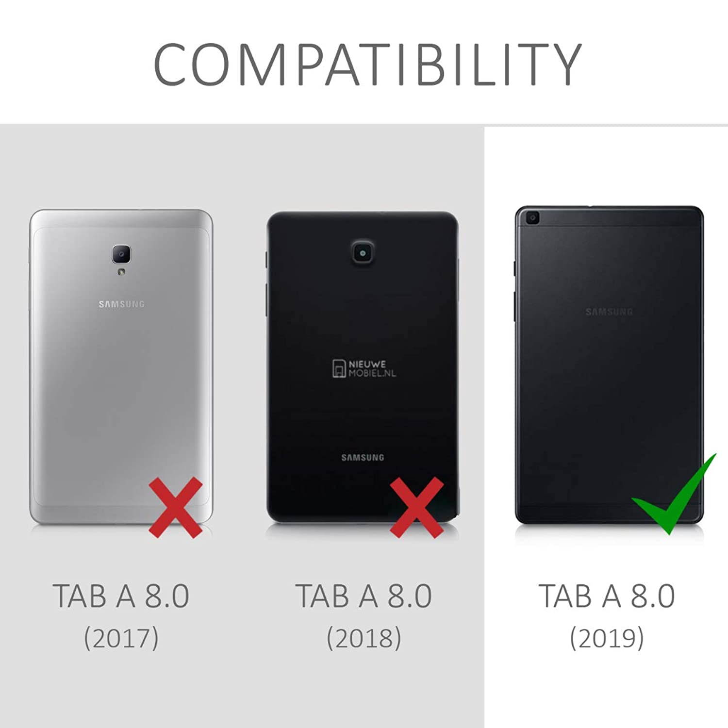 kwmobile Case Compatible with Samsung Galaxy Tab A 8.0 (2019) - PU Leather and Canvas Cover with Stand Feature - Grey/Black