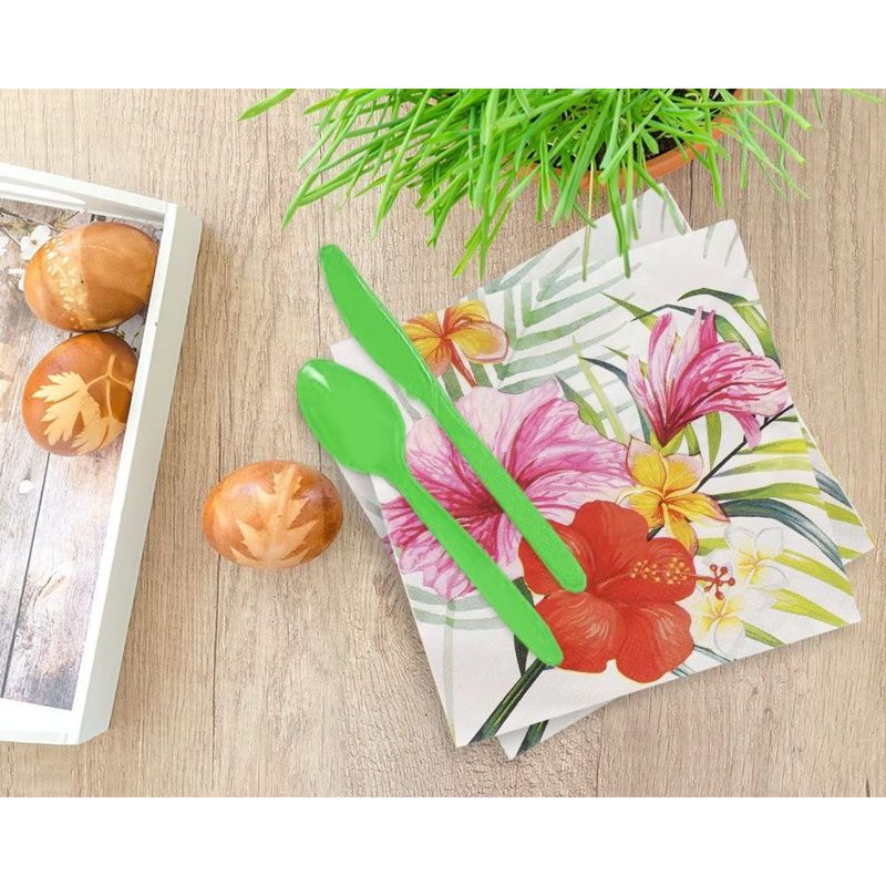 Blue Panda 144 Pieces Hawaiian Luau Dinnerware Set, Tropical Party Supplies (Serves 24)