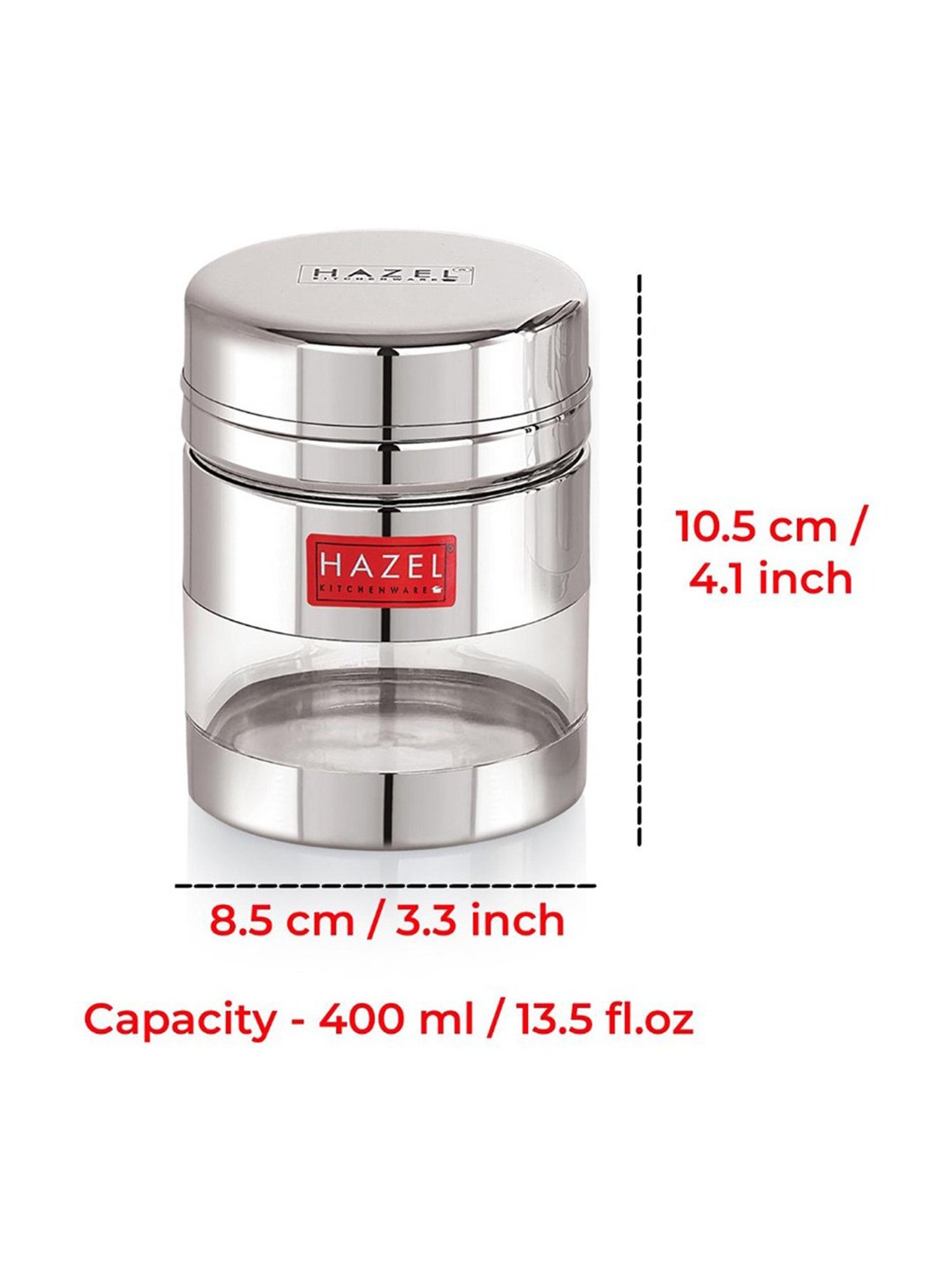 HAZEL Silver Stainless Steel Transparent Air Tight Container 400 ml