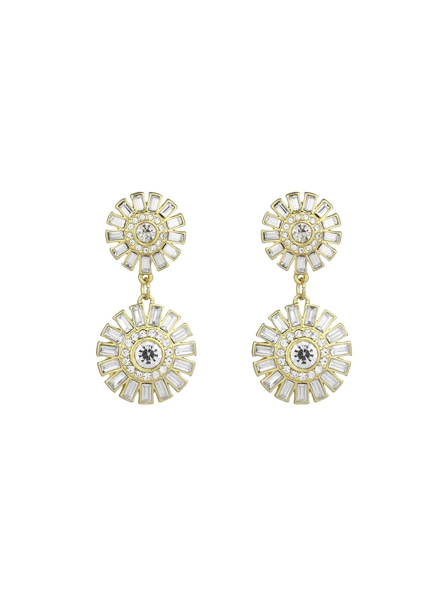 Lilly & Sparkle Gold-Toned Geometric Stone Studded Drop Earrings