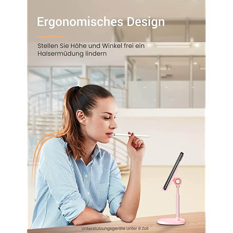 Cell Phone StandAngle Height Adjustable  Cell Phone Stand for DeskThick Case Friendly Phone Holder Stand for Desk Compatible with All Mobile PhonesPink