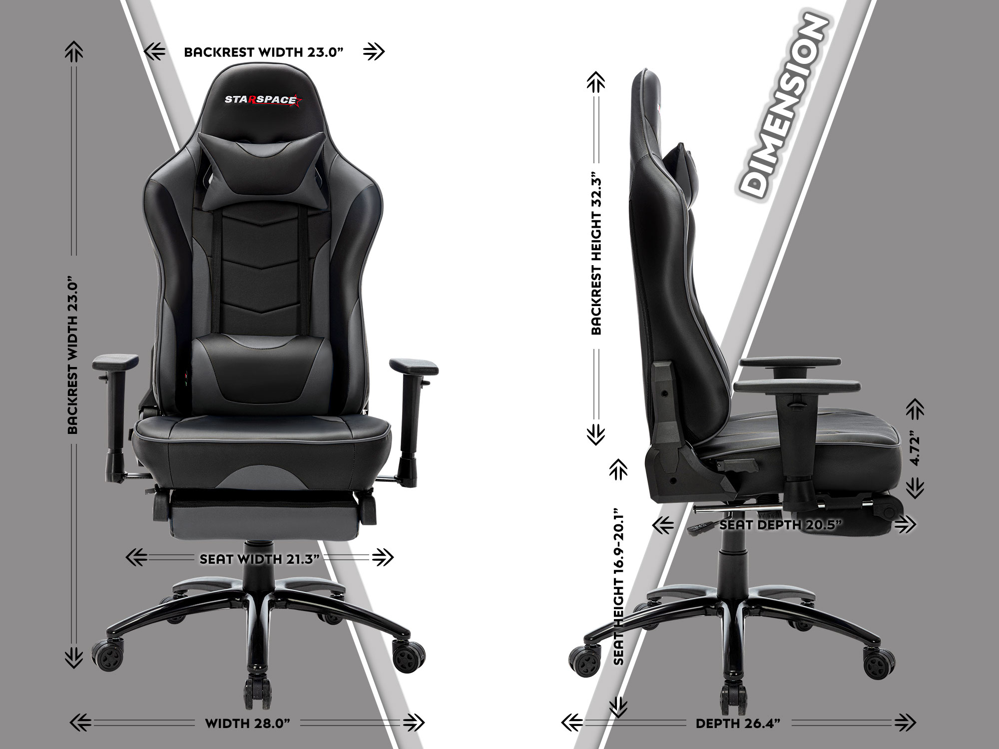 STARSPACE Ergonomic Adjustable Gaming Chair with Massage and Footrest Lumbar Support Racing Desk Chair Office Chair