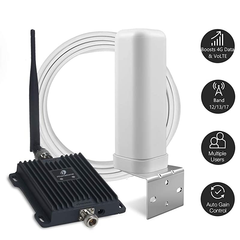 Cell Phone Signal Booster for Home and Office | 65dB Dual Band 12/17/13 Cellular Repeater Boost 4G LTE Data and Volte for Verizon and AT&T | Support Multiple Users | FCC Approved