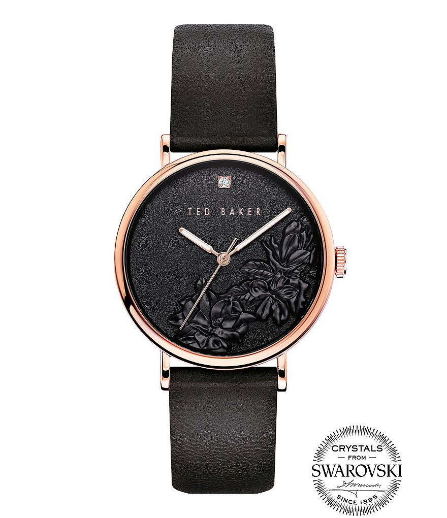 Ted Baker London Phylipa Black Embossed Flower Three-Hand Watch