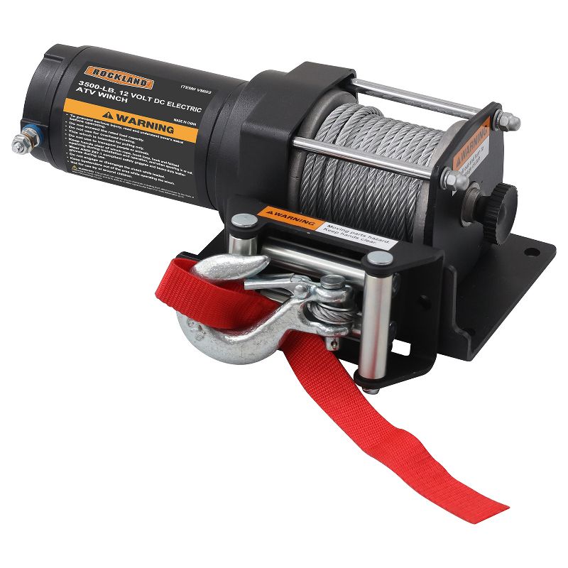Rockland VMI03 3,500 Pound 12 Volt DC Electric Integrated Winch Kit with Wire Rope and Handlebar Rocker Accessory for ATV Recovery, Shop, and Utility