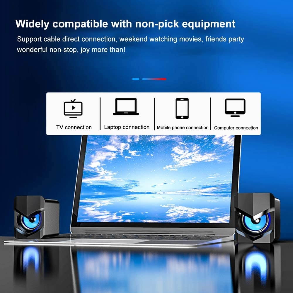 Docooler Wired Computer Speaker D-158 Mini Desktop Computer Speaker Super Bass Subwoofer Music Player Soundbox USB Powered Home Speakers for Cellphone Laptop Universal(Without Light/with Light)