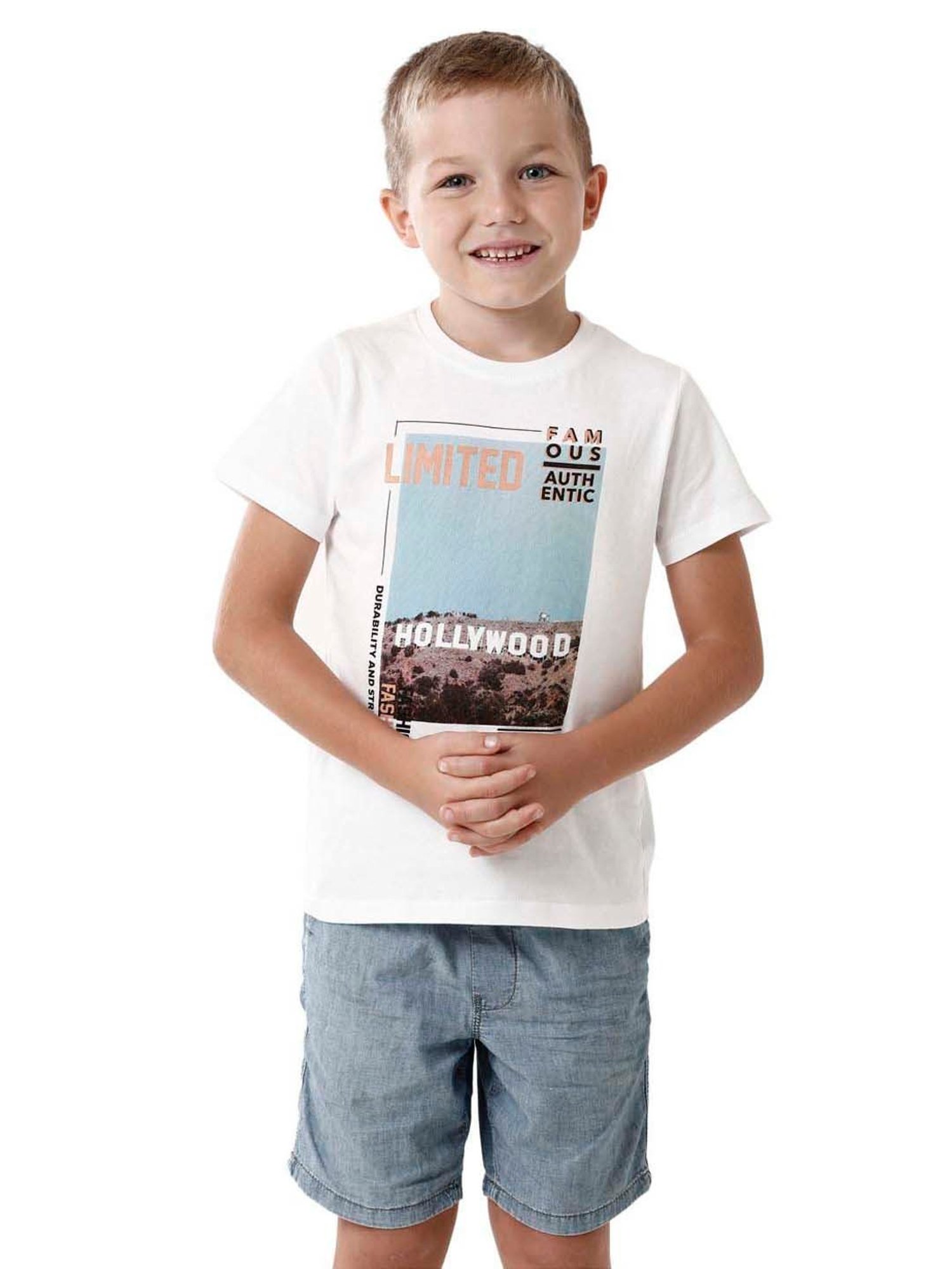 Kate & Oscar Kids White Cotton Printed T-Shirt