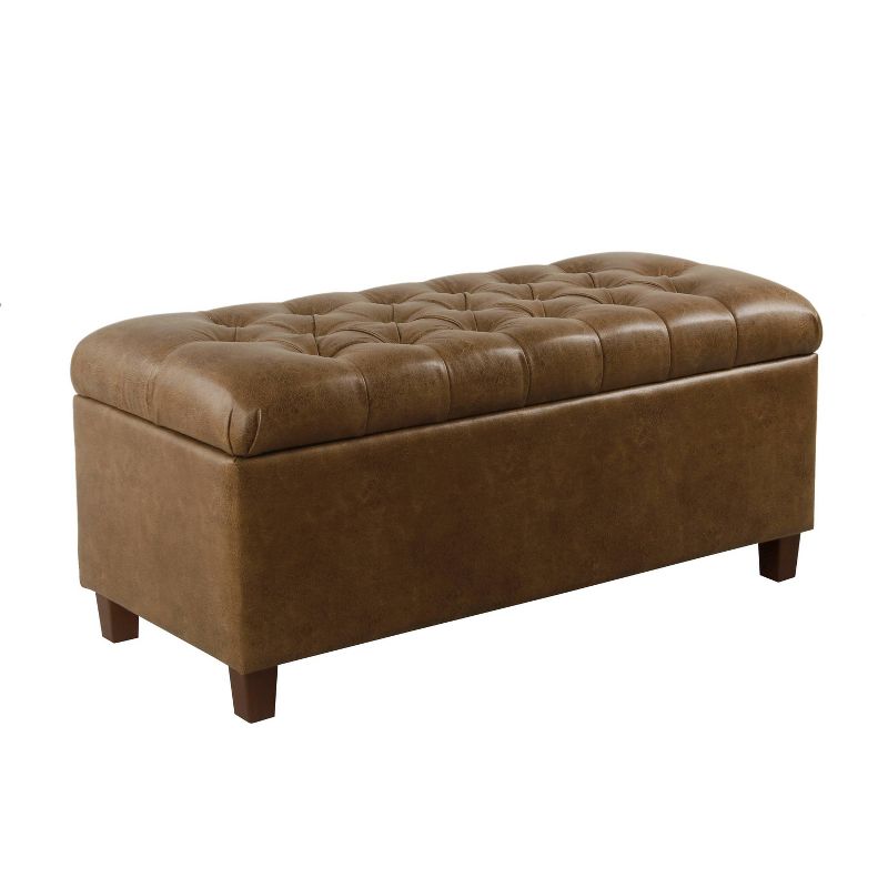 Ainsley Button Tufted Storage Bench Faux Leather Light Brown - HomePop
