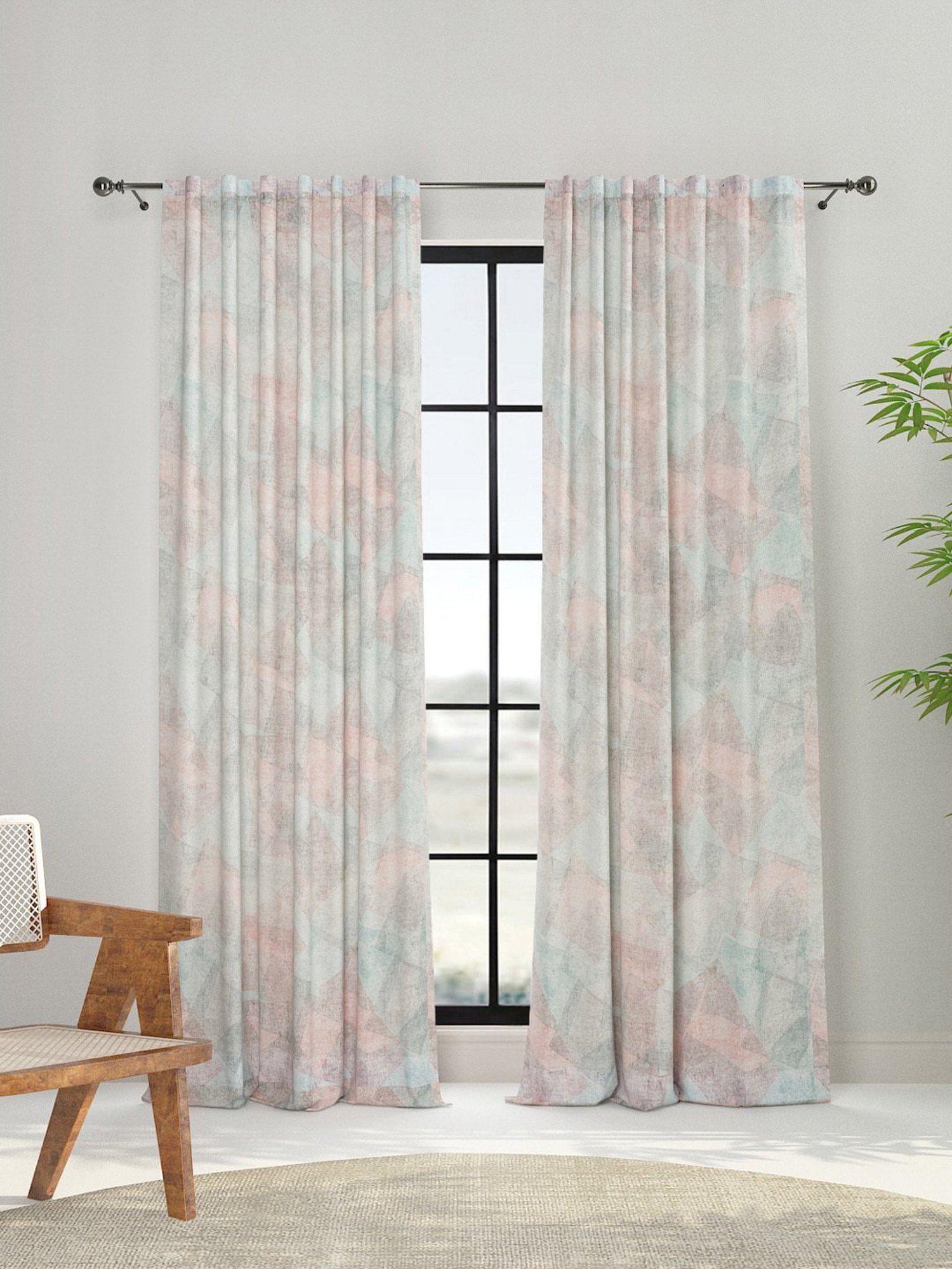 Fabindia Home Symphony Printed Blue Linen Long Door Curtain (9ft)