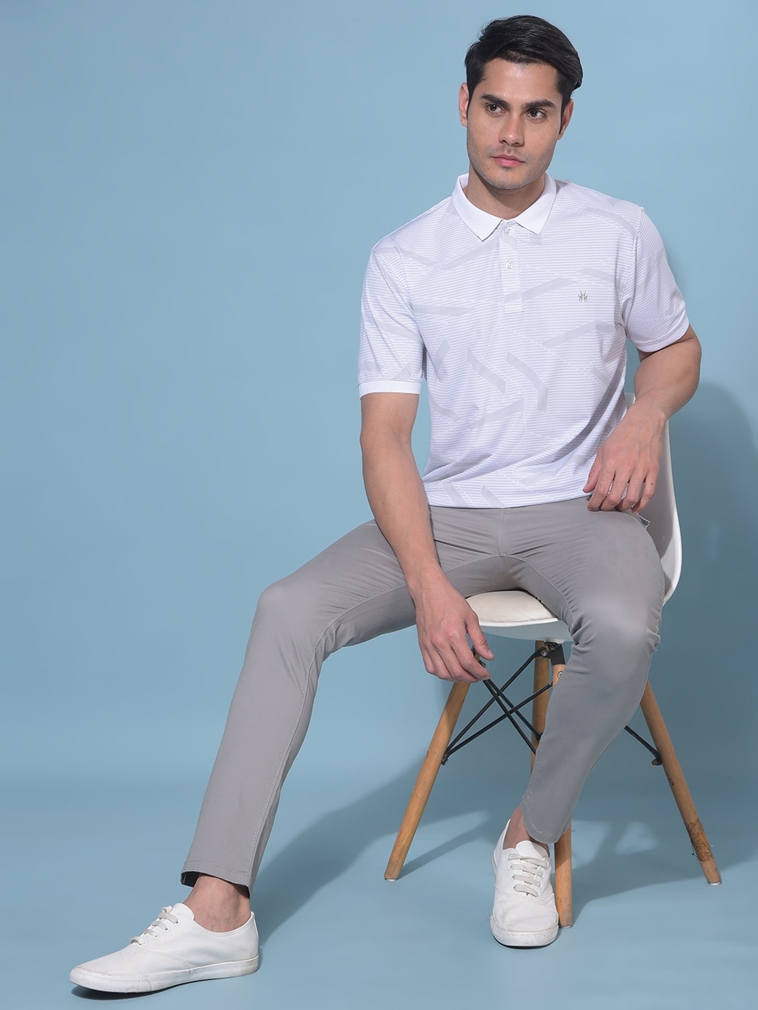 Crimsoune Club White Slim Fit Printed Polo T-Shirt