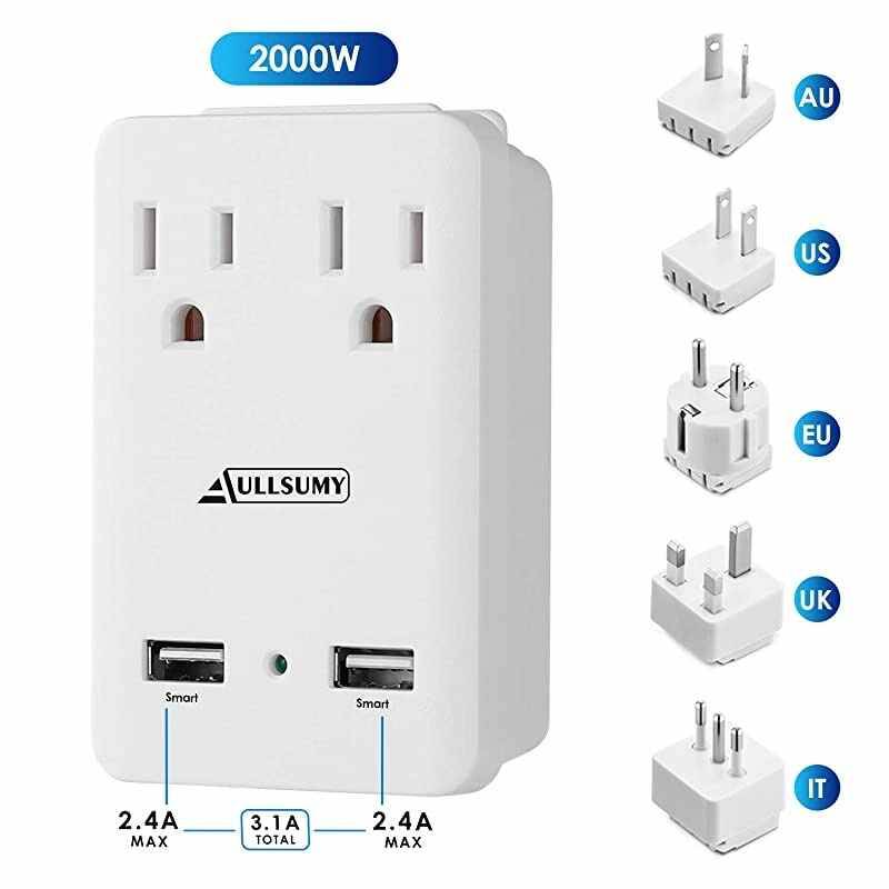 2000W Worldwide Travel Adapter Kit-Universal Electrical Adapters 2 USB Ports 2 US Outlets Travel Power Charger,International Travel Adapter Plug for Europe UK Australia Italy China Ireland