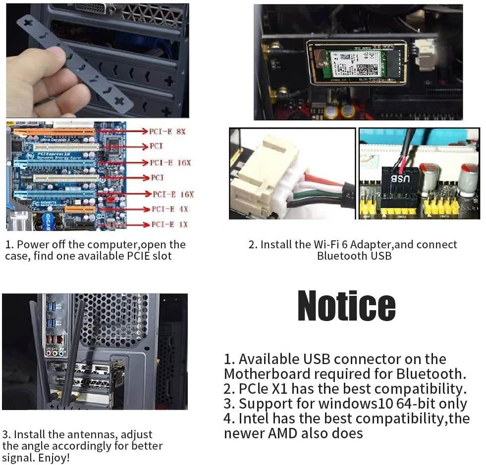 WiFi 6 WiFi Adapter AX200 Network Card with 5.0 Bluetooth, PCI-E Port Wireless Network Card 802.11AX200 x 2976Mbps Dual Antennas WiFi 6 Adapter, OFDMA Tech for Windows 10/Chrome OS/Linux