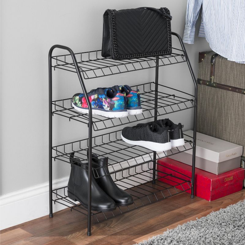 Sunbeam 4 Tier Wire Enamel Coated Steel Shoe Rack, Black