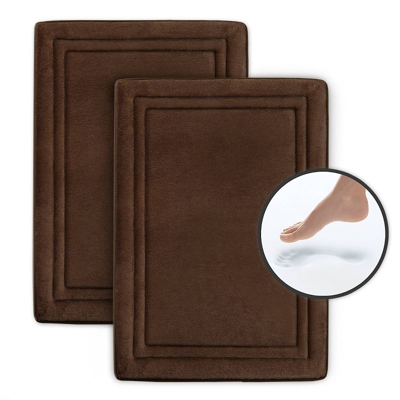 2pc Quick Drying Memory Foam Framed Bath Mat with GripTex Skid-Resistant Base Brown - Microdry