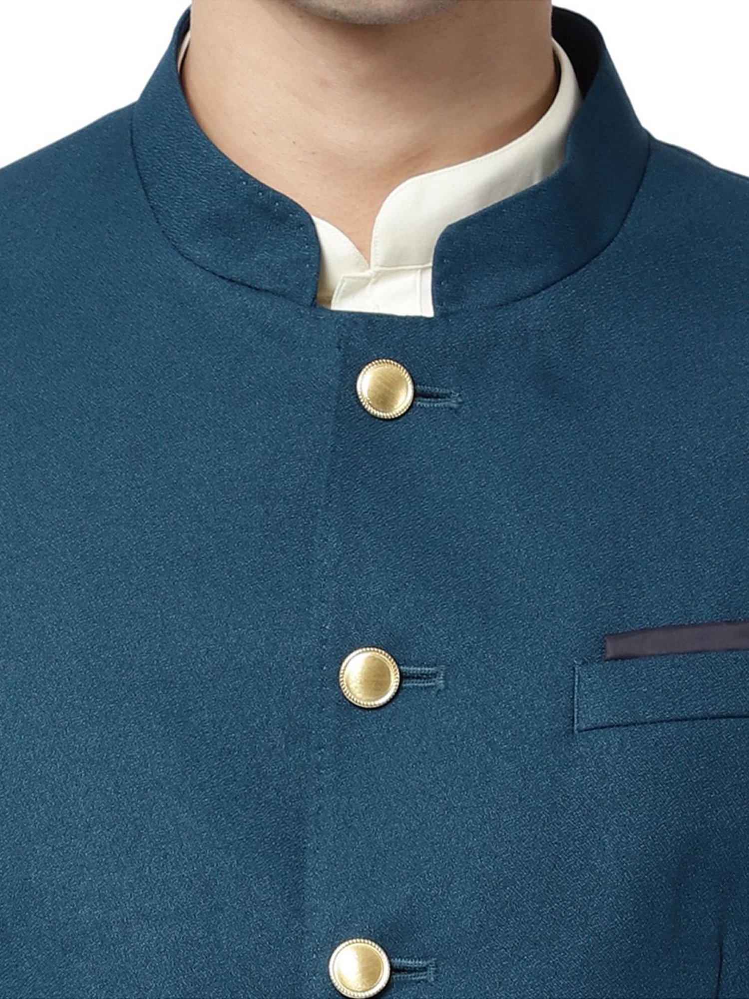 Ad By Arvind Teal Blue Regular Fit Nehru Jacket