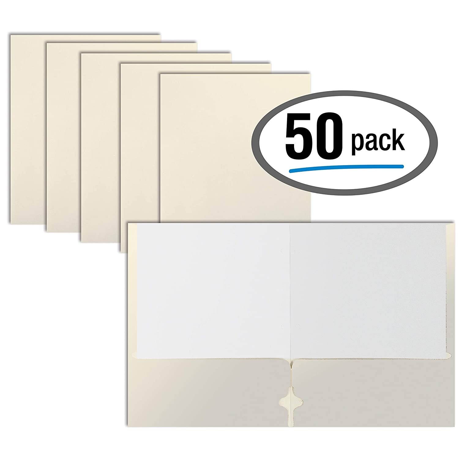 Two Pocket Portfolio Folders, 50-Pack, White, Letter Size Paper Folders, by Better Office Products, 50 Pieces, White