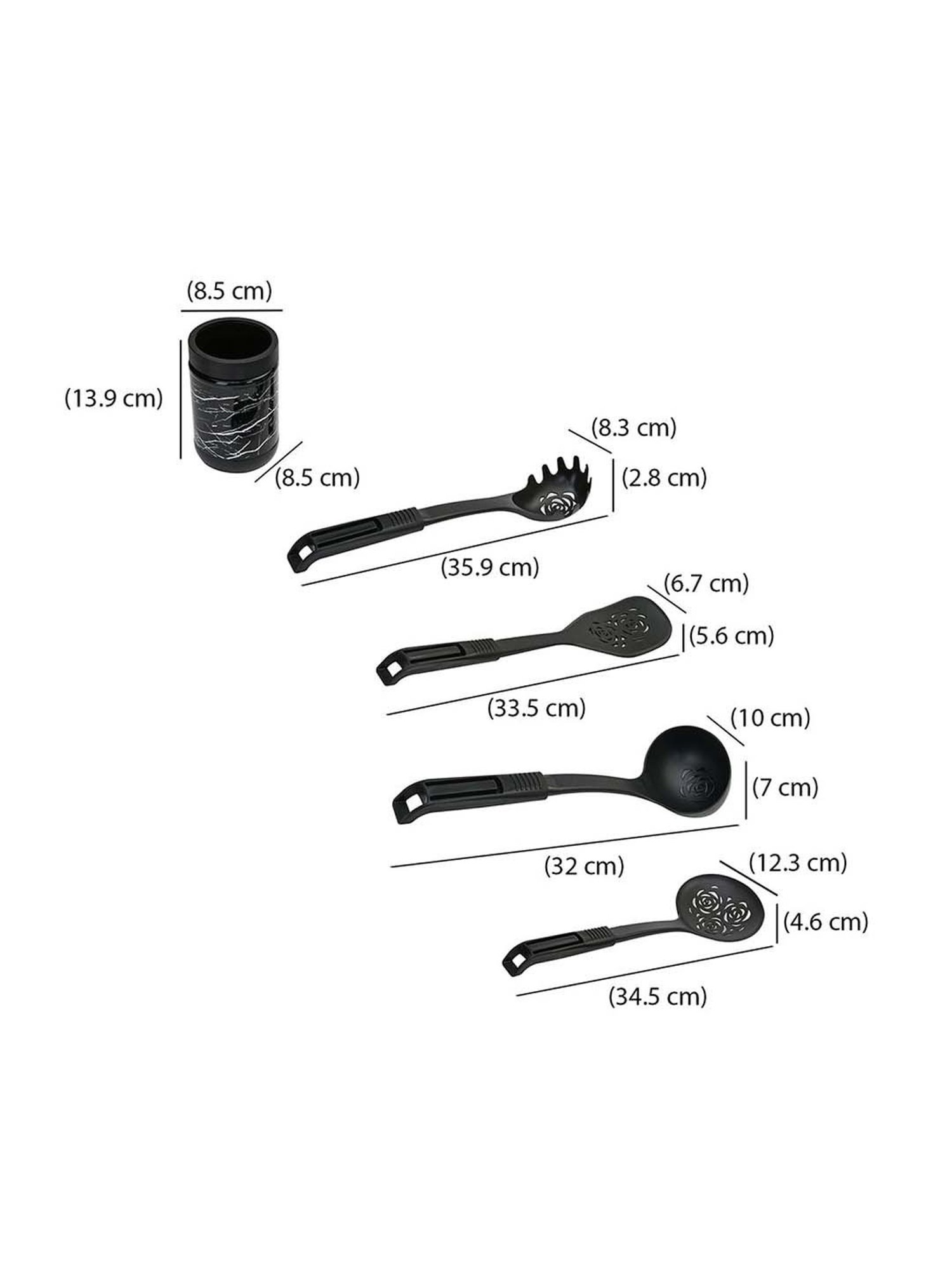 @home Nilkamal Black Polypropylene Kitchen Cooking And Serving Spoons & Jar - Set of 5