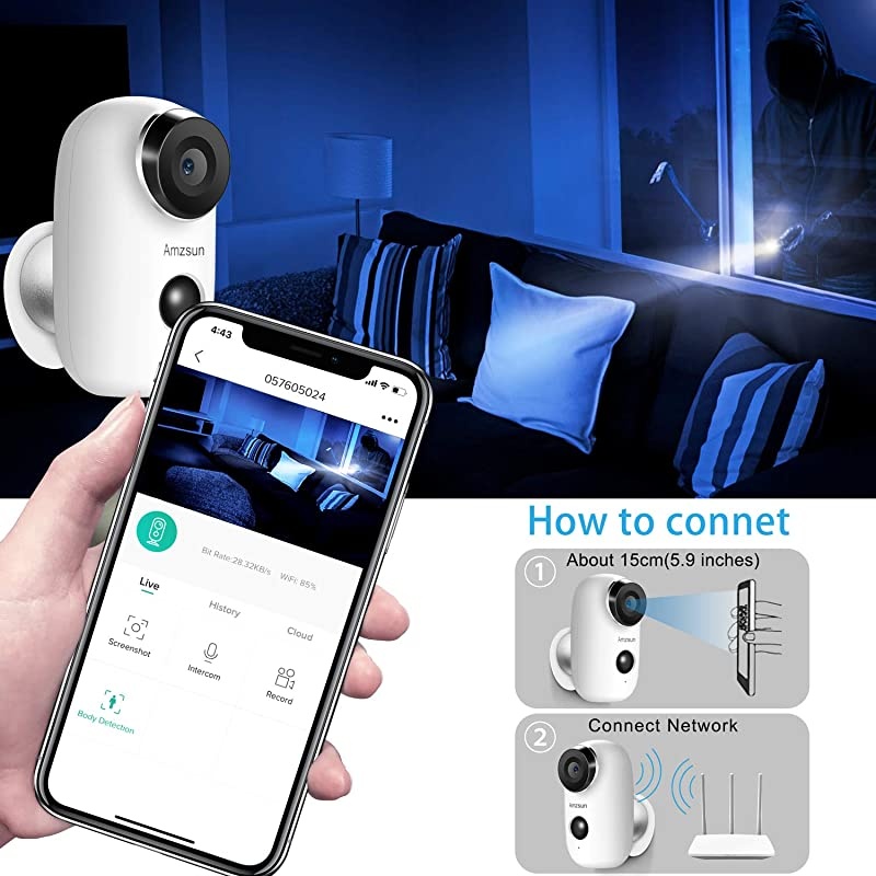 Rechargeable Battery Powered Surveillance System with Motion Detection Night Vision 2Way Audio Waterproof White