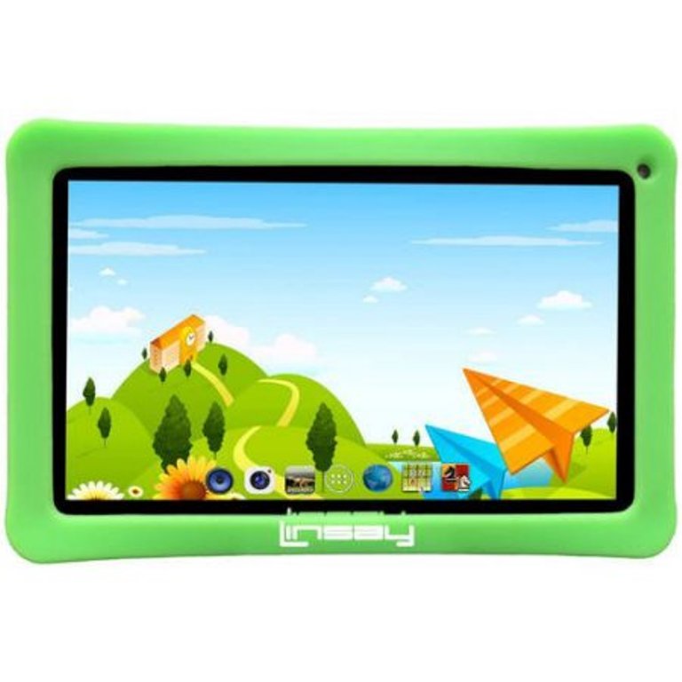 LINSAY&reg; 7" Kids Funny Tablet Quad Core 2 GB Ram 16 GB Storage Android 10 Bundle with Green Kids Defender Case
