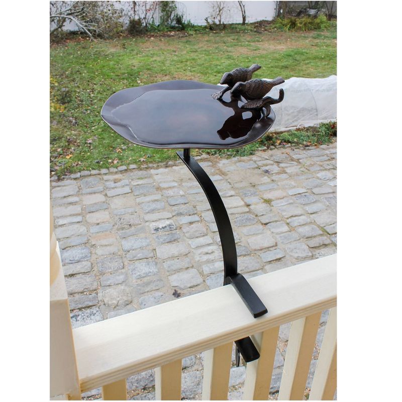 15.5" Aluminum Birdbath with Birds and Rail Mount Bracket Antique Patina Brown - Achla Designs