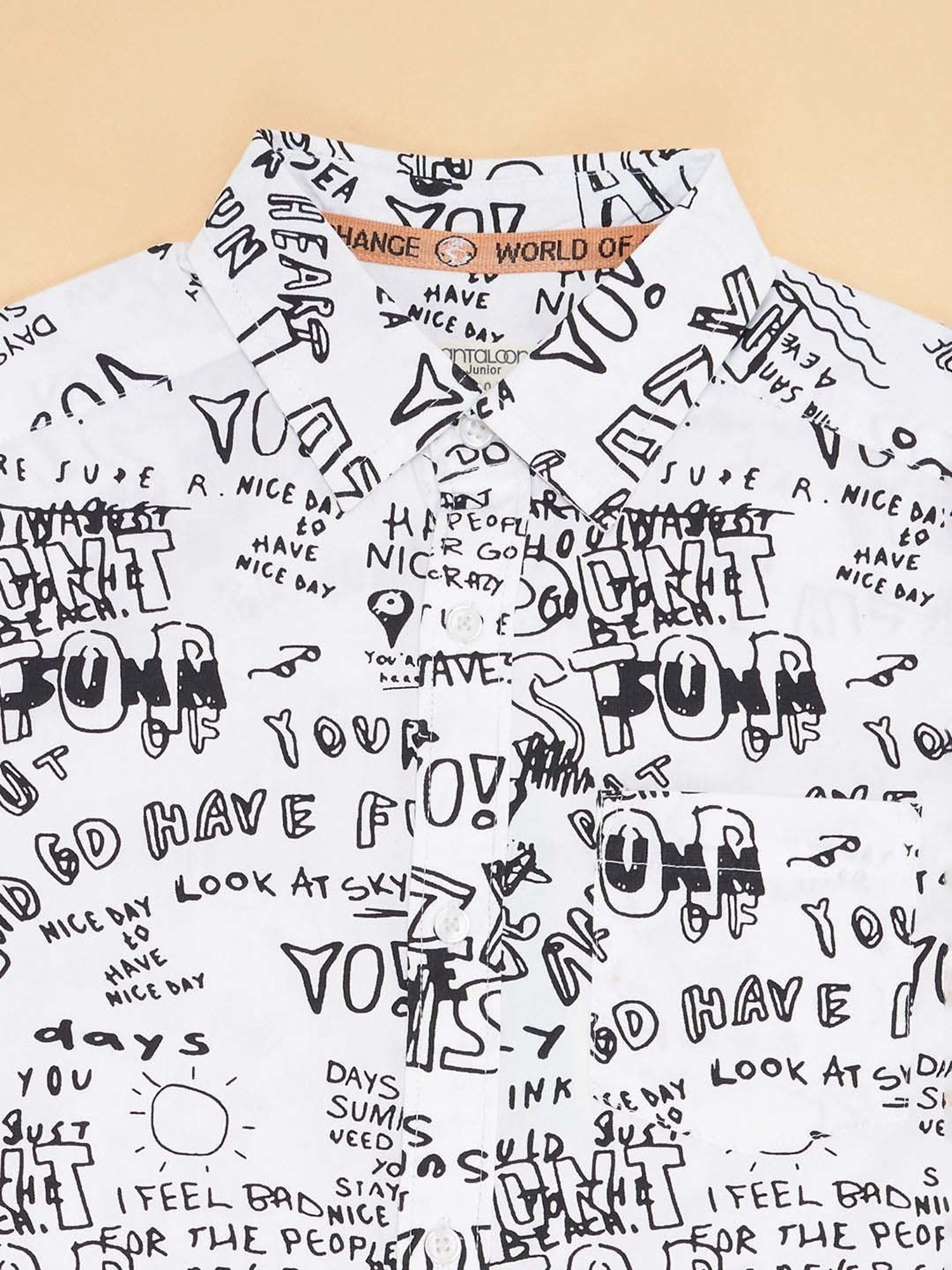 Pantaloons Junior Kids White Cotton Printed Shirt