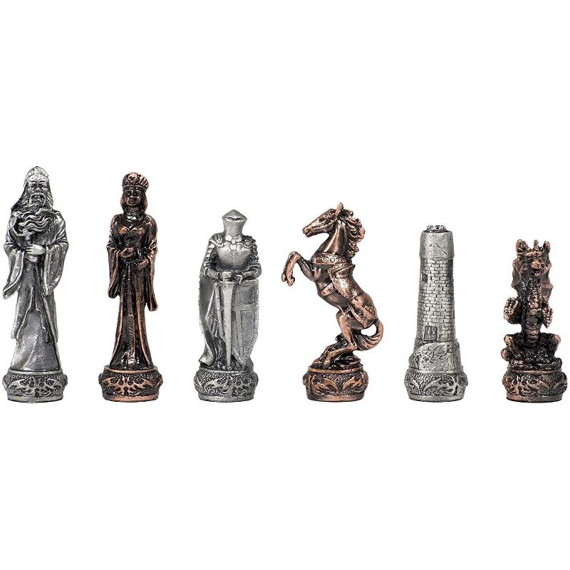 WE Games Fantasy Chess & Checkers Game Set - Pewter Chessmen & Black Stained Wood Board with Storage Drawers 15 in.