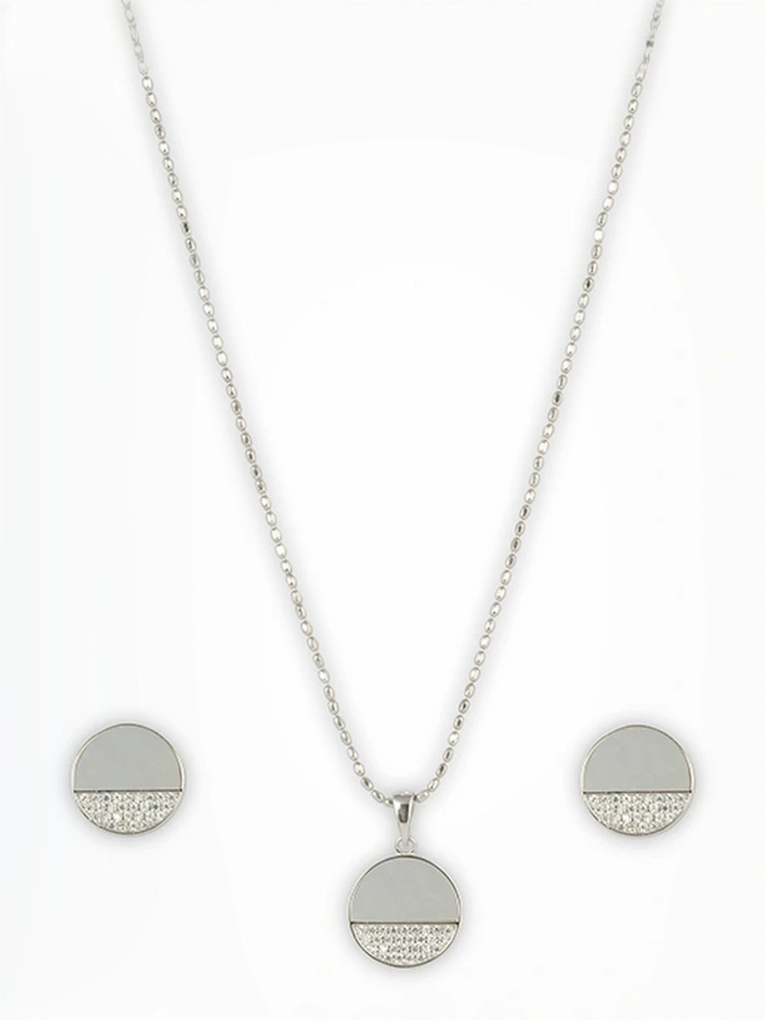 Touch925 Sterling Silver Ivory Circle Pendant Set for women